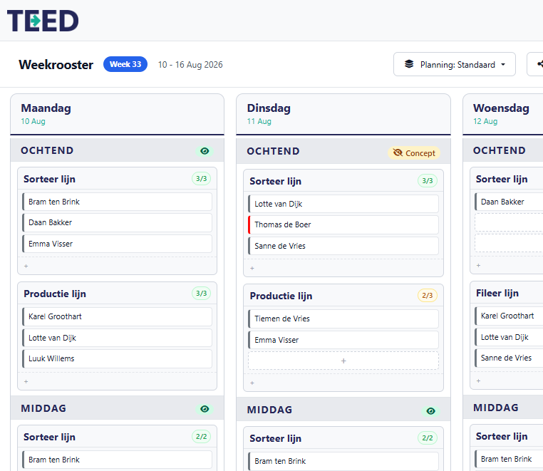 TEED planningmodule voor personeelsplanning
